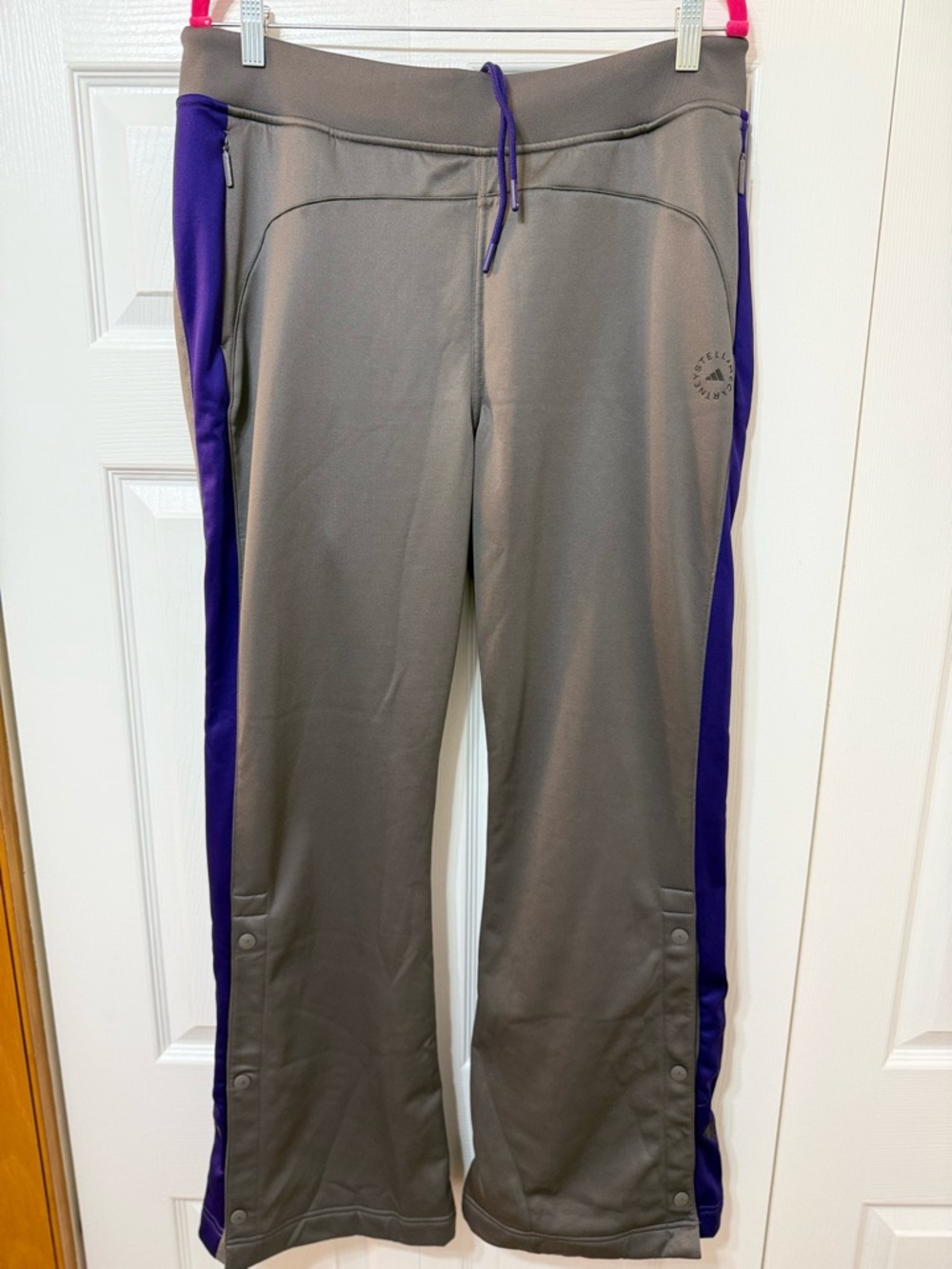 Adidas by Stella McCartney Track Pants Gray Purple Snap Leg Athletic Pants